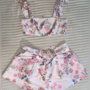 Gianni Bini High Waist Floral Shorts - Pink and Blue